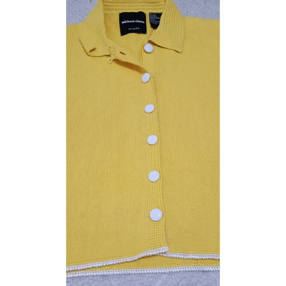 Michael Simon Womens Yellow Button Front Sweater Knit Vest Collared Size‎ L